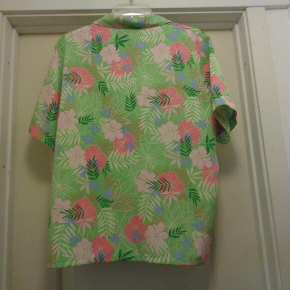 TROPICAL PARADISE GIRL LIME W PINK FLOWERS SHIRT BLOUSE BY SAG HARBOR X LG - Picture 7 of 7